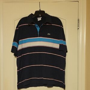 Lacoste Men's Polo Shirt with Blue and Pink Stripes.  Size 8
